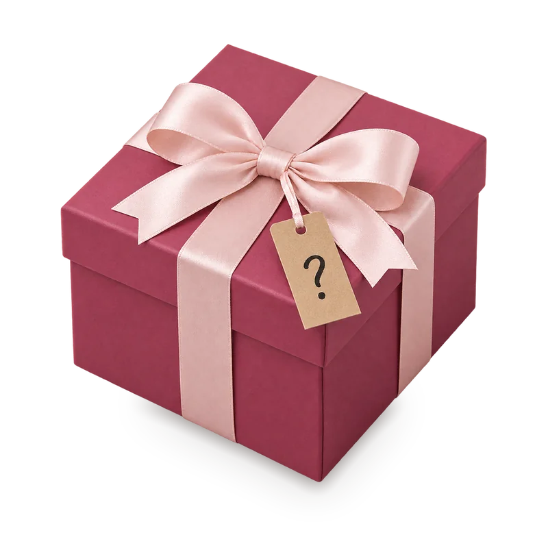 A wrapped gift box with a question mark tag.
